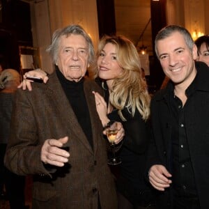 Exclusif - Jean-Pierre Mocky, Lola Marois et Bruno Putzulu - People à l'exposition "Souvenirs, souvenirs" au café restaurant "Les Deux Magots" de Didier Audebert et Gianni Soglia à Paris. 72 stars ont confié le souvenir le plus intime de leur vie illustré par une photographie originale. Une façon de rendre hommage à tous ceux dont la mémoire s'enfuit... Une partie des droits du livre sera reversée à la fondation Pompidou qui oeuvre pour la recherche contre la maladie d'Alzheimer. Le 7 décembre 2015 © Rachid Bellak-LMS / Bestimage.