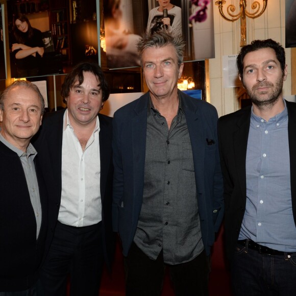 Exclusif - Patrick Braoudé, Didier Audebert, Philippe Caroit et Gianni Soglia - People à l'exposition "Souvenirs, souvenirs" au café restaurant "Les Deux Magots" de Didier Audebert et Gianni Soglia à Paris. 72 stars ont confié le souvenir le plus intime de leur vie illustré par une photographie originale. Une façon de rendre hommage à tous ceux dont la mémoire s'enfuit... Une partie des droits du livre sera reversée à la fondation Pompidou qui oeuvre pour la recherche contre la maladie d'Alzheimer. Le 7 décembre 2015 © Rachid Bellak-LMS / Bestimage.