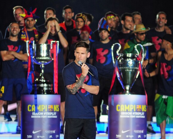 Lionel Messi au Camp Nou de Barcelone après la victoire en Ligue des champions, le 7 juin 2015