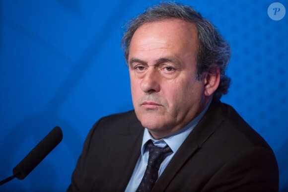 Michel Platini (président de l'UEFA) lors de la conférence de presse pour l'ouverture de la billetterie de l'Euro 2016 à Paris, le 10 juin 2015