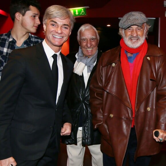 Exclusif - Giacomo Belmondo, Cyril Viguier, Charles Gérard et Jean-Paul Belmondo - Avant-première parisienne du documentaire "Belmondo par Belmondo" au cinéma Publicis à Paris. Le 15 décembre 2015 © Sébastien Valiela / Bestimage