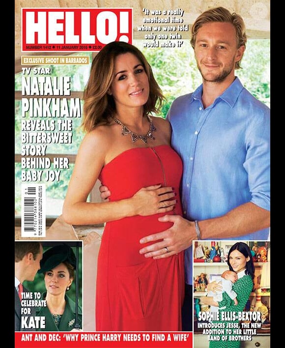 Natalie Pinkham et son mari Owain Walbyoff en couverture de Hello! en janvier 2016 pour évoquer la naissance prochaine de leur petite fille et la mort de son jumeau...