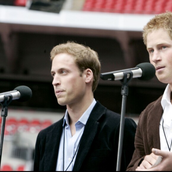 Le prince William et le prince Harry à Wembley, à Londres, le 1er juillet 2007 lors du grand concert pour Diana, à la mémoire de leur mère Lady Di, disparue 10 ans plus tôt.