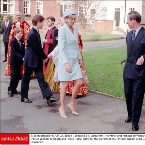 Lady Di et le prince Charles avec le prince William et le prince Harry lors de la confirmation de William à Windsor en sepembre 1997