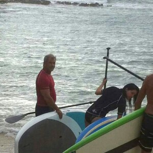 Exclusive. Actor Mel Gibson is spotted alongside his girlfriend as they approached the water for a day of paddle boarding, just as the sun appeared to be setting in Mal Pais, Costa Rica on June 26, 2015. Mel, who owns quite a few properties around the world, recently listed his beachfront pad in Costa Rica for sale in 2014. Photo by GSI/ABACAPRESS.COM27/06/2015 - Mal Pais