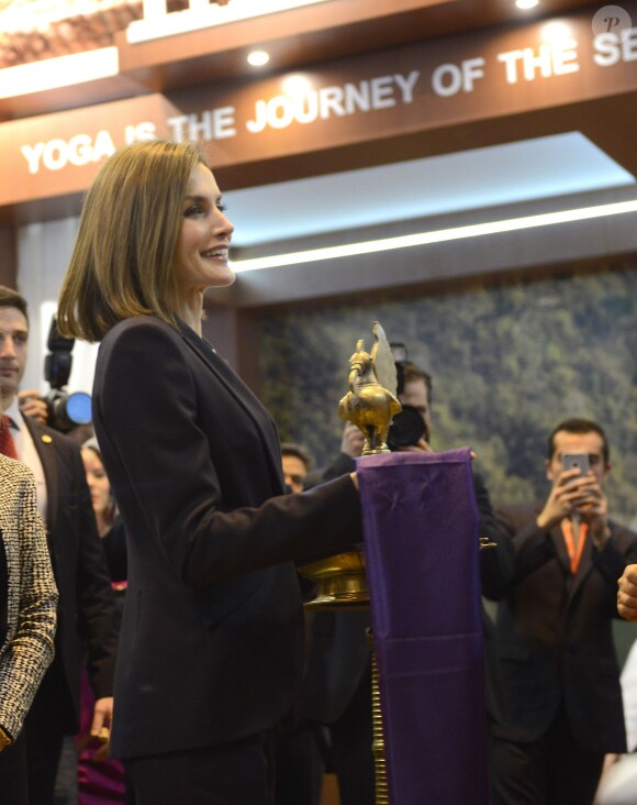 La reine Letizia d'Espagne inaugurait le 20 janvier 2016 la 36e édition du FITUR, le Salon international du tourisme de Madrid, au Parc des Expositions Juan Carlos Ier.