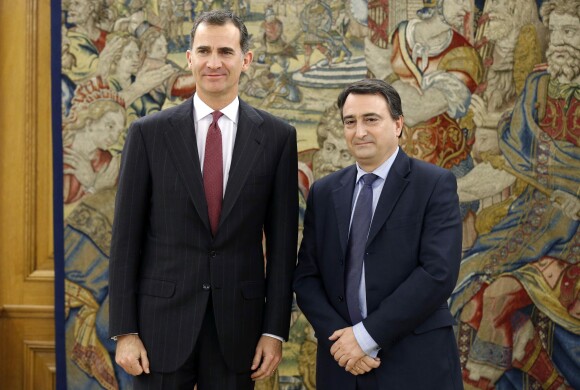 Le roi Felipe VI d'Espagne reçoit Aitor Esteban Bravo représentant du parti Euzko Alderdi Jeltzalea-Partido Nacionalista Vasco (EAJ-PNV) en audience au palais de la Zarzuela à Madrid, le 19 janvier 2016.
