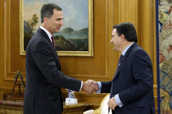 Le roi Felipe VI d'Espagne reçoit Aitor Esteban Bravo représentant du parti Euzko Alderdi Jeltzalea-Partido Nacionalista Vasco (EAJ-PNV) en audience au palais de la Zarzuela à Madrid, le 19 janvier 2016.