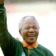  Nelson Mandela lors de la finale de la Coupe du monde de rugby entre l'Afrique du Sud et la Nouvelle-Z&eacute;lande le 24 juin 1995 