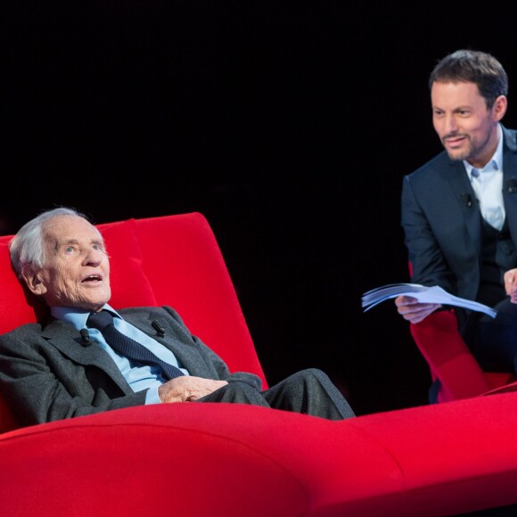 Exclusif - Jean d'Ormession et Marc-Olivier Fogiel sur le tournage de l'émission Le Divan de Marc-Olivier Fogiel, le samedi 16 janvier 2016, pour une diffusion le 26 janvier 2016, sur France 3. © Cyril Moreau