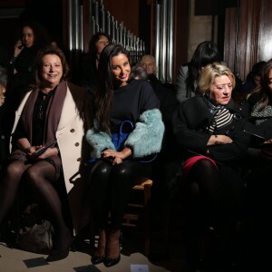 Malika Ménard assiste au défilé Julien Fournié (collection haute couture printemps-été 2016) à l'Oratoire du Louvre. Paris, le 26 janvier 2016.