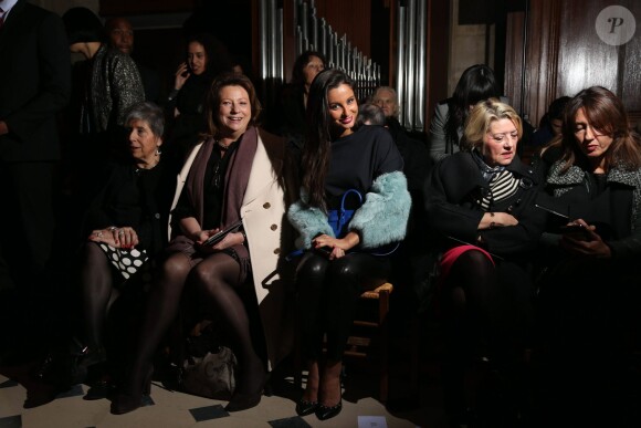 Malika Ménard assiste au défilé Julien Fournié (collection haute couture printemps-été 2016) à l'Oratoire du Louvre. Paris, le 26 janvier 2016.