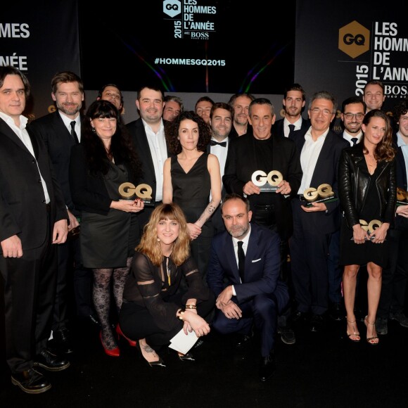 Exclusif - Laurent Sourisseau (Riss), Nikolaj Coster-Waldau, Jean-François Piège, Corinne Rey (Coco), Jean Michel Jarre, Frédéric Mazzella, Didier Rappaport, Thierry Ardisson, Kevin Trapp, Camille Cottin, Vincent Lacoste, Laurent Blanc, Reda Kateb, Xavier Romatet, Emmanuel Poncet, Daphné Bürki - Cérémonie des GQ, Les Hommes de l'Année 2015 au Shangri-La Hotel à Paris, le 25 janvier 2016. ©Rachid Bellak/Bestimage