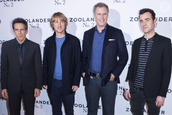 Ben Stiller, Owen Wilson, Will Ferrell et Justin Theroux - Photocall du film "Zoolander 2" à l'hôtel Plaza Athénée à Paris, le 29 janvier 2016.
