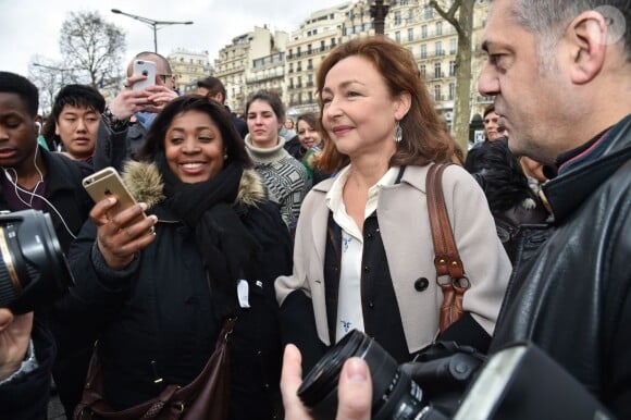 Catherine Frot - Arrivées au déjeuner des nommés aux César 2016 au Fouquet's à Paris, le 6 février 2016. ©Lionel Urman/Bestimage