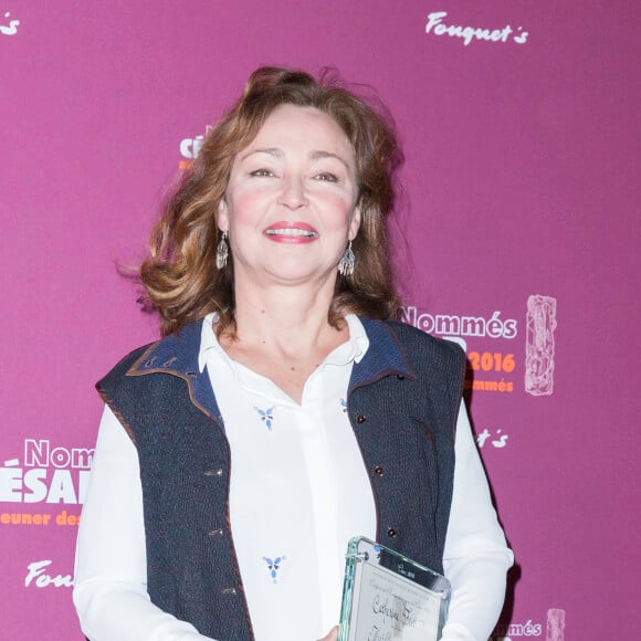 Catherine Frot nommée pour le César de la meilleure actrice dans "Marguerite" - Déjeuner des nommés aux César 2016 au Fouquet's à Paris, le 6 février 2016. ©Olivier Borde/Bestimage