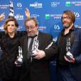 Veerle Baetens (Meilleure actrice), Jaco Van Dormael (Le tout nouveau testament a été récompensé par quatre Magritte) et Wim Willaert (Meilleur acteur) - 6ème édition des prix Magritte du cinéma à Bruxelles en Belgique le 6 février 2016.