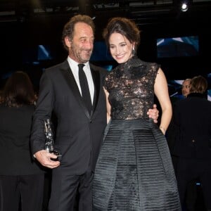 Vincent Lindon, Magritte d'Honneur, et Marie Gillain, présidente de la cérémonie - 6ème édition des prix Magritte du cinéma à Bruxelles en Belgique le 6 février 2016.