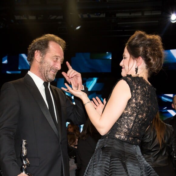 Vincent Lindon, Magritte d'Honneur, et Marie Gillain, présidente de la cérémonie - 6ème édition des prix Magritte du cinéma à Bruxelles en Belgique le 6 février 2016.