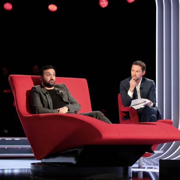 Exclusif - Cyril Hanouna et Marc-Olivier Fogiel, lors de l'enregistrement de l'émission Le Divan, le 9 janvier 2016 à la Plaine St-Denis. Elle sera diffusée le 9 février 2016 à 23h10, sur France 3. © Dominique Jacovides