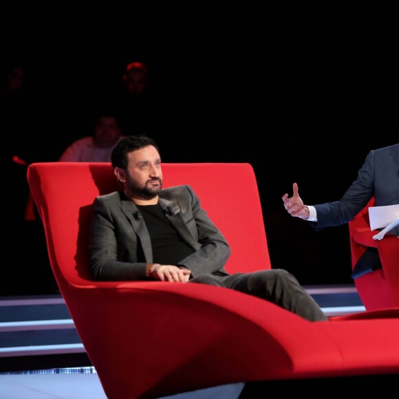 Exclusif - Cyril Hanouna et Marc-Olivier Fogiel, lors de l'enregistrement de l'émission Le Divan, le 9 janvier 2016 à la Plaine St-Denis. Elle sera diffusée le 9 février 2016 à 23h10, sur France 3. © Dominique Jacovides