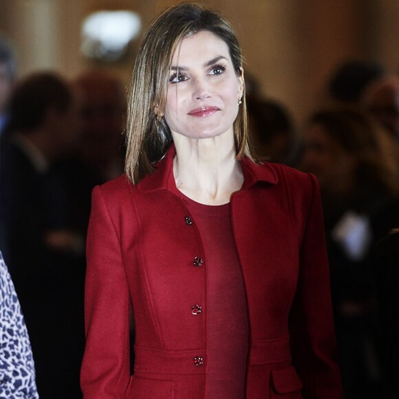 La reine Letizia d'Espagne en visite au palais royal de Madrid pour constater les améliorations architecturales en faveur de l'accessibilité pour les personnes handicapées le 10 février 2016