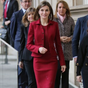 La reine Letizia d'Espagne en visite au palais royal de Madrid pour constater les améliorations architecturales en faveur de l'accessibilité pour les personnes handicapées le 10 février 2016