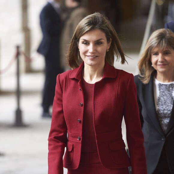 La reine Letizia d'Espagne en visite au palais royal de Madrid pour constater les améliorations architecturales en faveur de l'accessibilité pour les personnes handicapées le 10 février 2016