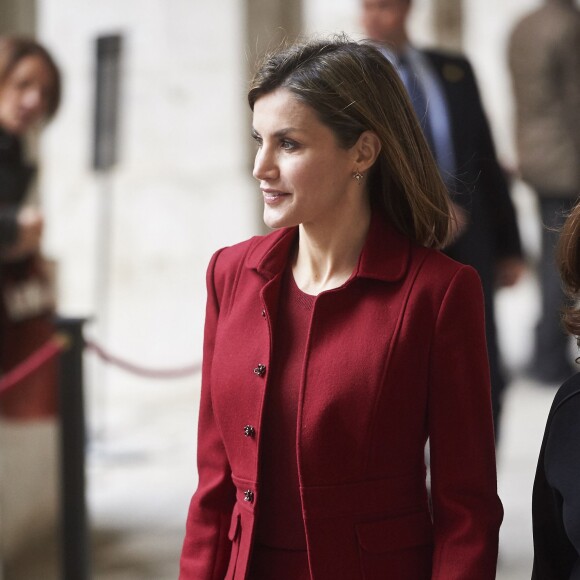 La reine Letizia d'Espagne en visite au palais royal de Madrid pour constater les améliorations architecturales en faveur de l'accessibilité pour les personnes handicapées le 10 février 2016