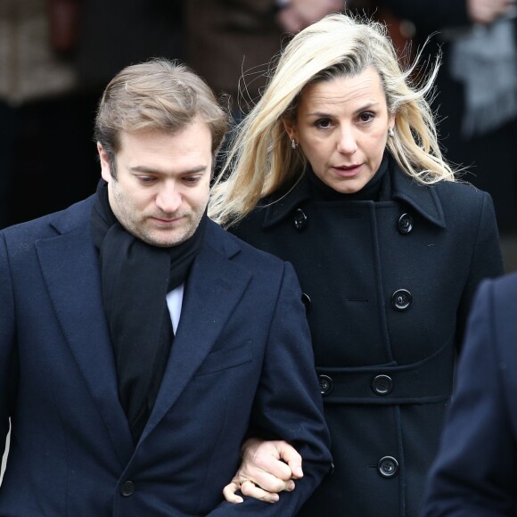 Laurence Ferrari et son mari Renaud Capuçon (qui a joué du violon pendant la cérémonie) - Sorties de la cérémonie religieuse à la mémoire de Jacques Chancel, en l'église Saint-Germain-des-Prés, à Paris, le 6 janvier 2015.
