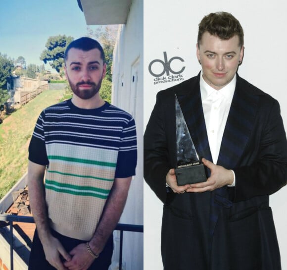 Sam Smith est transformé : Sur Instagram en 2016 (à gauche) et lors d'une remise de prix en 2014 (à droite).