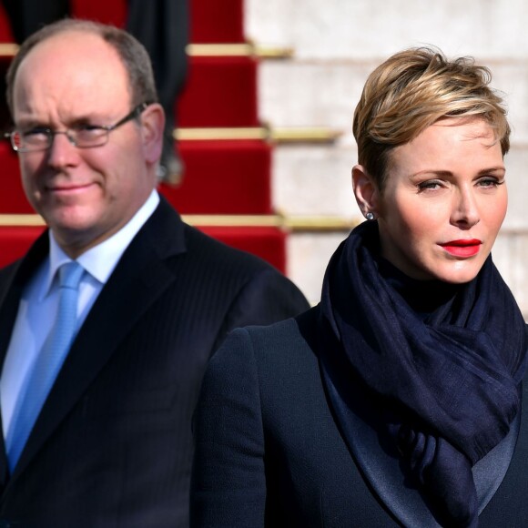 La princesse Charlene et le prince Albert II de Monaco lors de la célébration de Sainte Dévote à Monaco, le 27 janvier 2016. © Bruno Bébert / BestImage