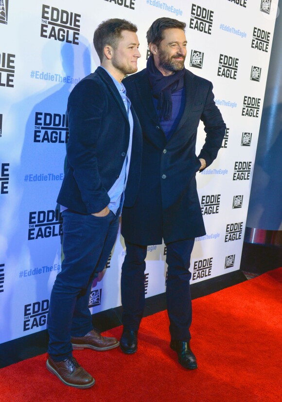 Hugh Jackman et Taron Egerton - Projection de "Eddie the Eagle" à Chicago le 17 février 2016.
