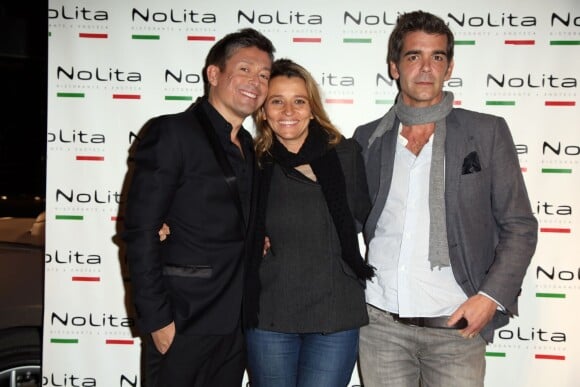 Exclusif - Jacques Sanchez, Xavier de Moulins et son épouse Anaïs Bouton, au restaurant NOLITA à Paris, le 29 mai 2013.
