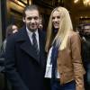 Michelle Hunziker et Tomaso Trussardi - Défilé Trussardi (collection automne-hiver 2016-2017) à Milan, le 28 février 2016.