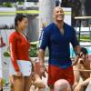 Dwayne Johnson et Ilfenesh Hadera - Tournage de "Baywatch" à Miami le 5 Mars 2016.