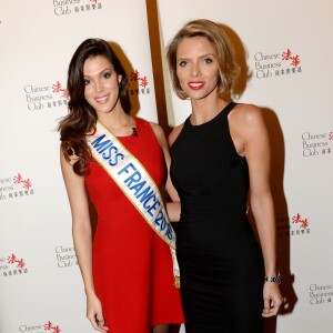 Iris Mittenaere, Miss France 2016 et Sylvie Tellier au photocall du déjeuner du Chinese Business Club à l'hôtel Intercontinental pour la journée internationale des femmes à Paris le 8 mars 2016. © Rachid Bellak / Bestimage