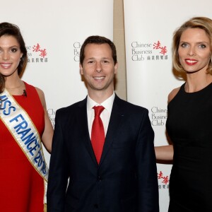 Iris Mittenaere, Miss France 2016, Harold Parisot, président du Chinese Business Club et Sylvie Tellier au photocall du déjeuner du Chinese Business Club à l'hôtel Intercontinental pour la journée internationale des femmes à Paris le 8 mars 2016. © Rachid Bellak / Bestimage