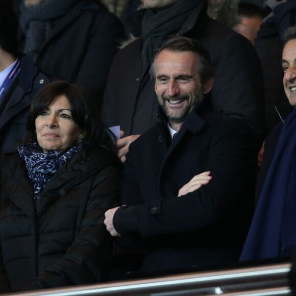 Anne Hidalgo, Jean-Claude Blanc, Nicolas Sarkozy - People au match de football PSG - Monaco au Parc des Princes le 20 mars 2016. © Cyril Moreau/Bestimage