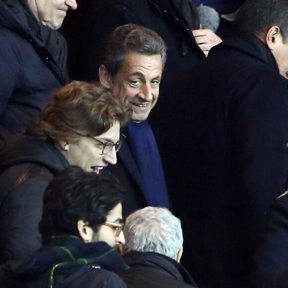 Nicolas Sarkozy avec ses fils Jean Sarkozy et Pierre Sarkozy - People au match de football PSG - Monaco au Parc des Princes le 20 mars 2016. © Cyril Moreau/Bestimage