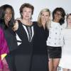 Hapsatou Sy, Roselyne Bachelot, Laurence Ferrari, Audrey Pulvar et Elisabeth Bost (les présentatrices "Le Grand 8") - Avant-première du film "Sous les jupes des filles" à Paris le 2 juin 2014.