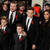 David Beckham, sa femme Victoria Beckham et leurs enfants Brooklyn, Romeo et Cruz - Premiere du film "The Class of 92" un documentaire retracant l'ascension de la "classe 1992" qui a permis a Manchester United de renouer avec son glorieux passé, a Londres, le 1er decembre 2013.