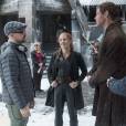 Cédric Nicolas-Troyan, Jessica Chastain et Chris Hemsworth sur le tournage du Chasseur et la Reine des Glaces.