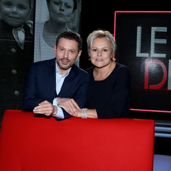 Exclusif - Muriel Robin et Marc-Olivier Fogiel, le 15 avril 2016 sur le tournage de l'émission Le Divan. Diffusion le mardi 19 avril 2016 à 23h10 sur France 3. © Dominique Jacovides