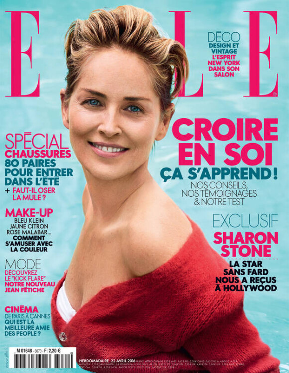 Sharon Stone en couverture du magazine ELLE, hebdo du 22 avril 2016.