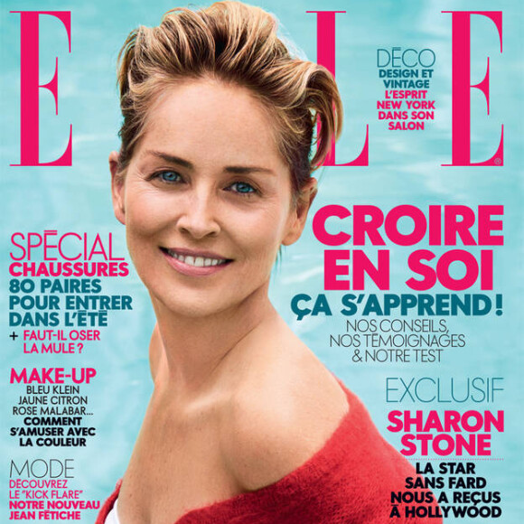 Sharon Stone en couverture du magazine ELLE, hebdo du 22 avril 2016.