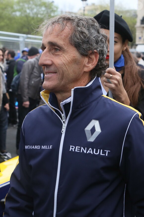 Alain Prost, lors de la course Formule E (première édition de L'ePrix de Paris) aux Invalides à Paris, le 23 avril 2016.