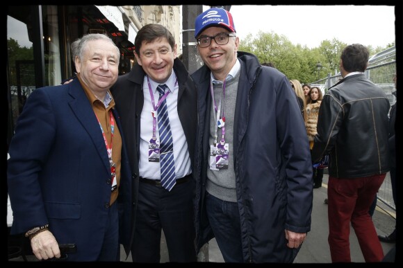 Jean Todt (Président de la FIA), Patrick Kanner, Michel Combes, lors du déjeuner des personnalités de la première édition de l'ePrix de Paris, le 23 avril 2016.