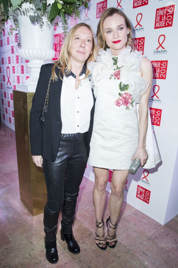 Fabienne Berthaud et Diane Kruger au dîner de la mode pour le Sidaction le 28 janvier 2016