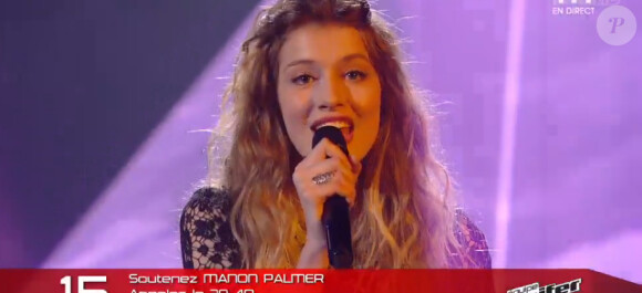 Manon Palmer - Premier live de The Voice 4 sur TF1. Samedi 4 avril 2015.